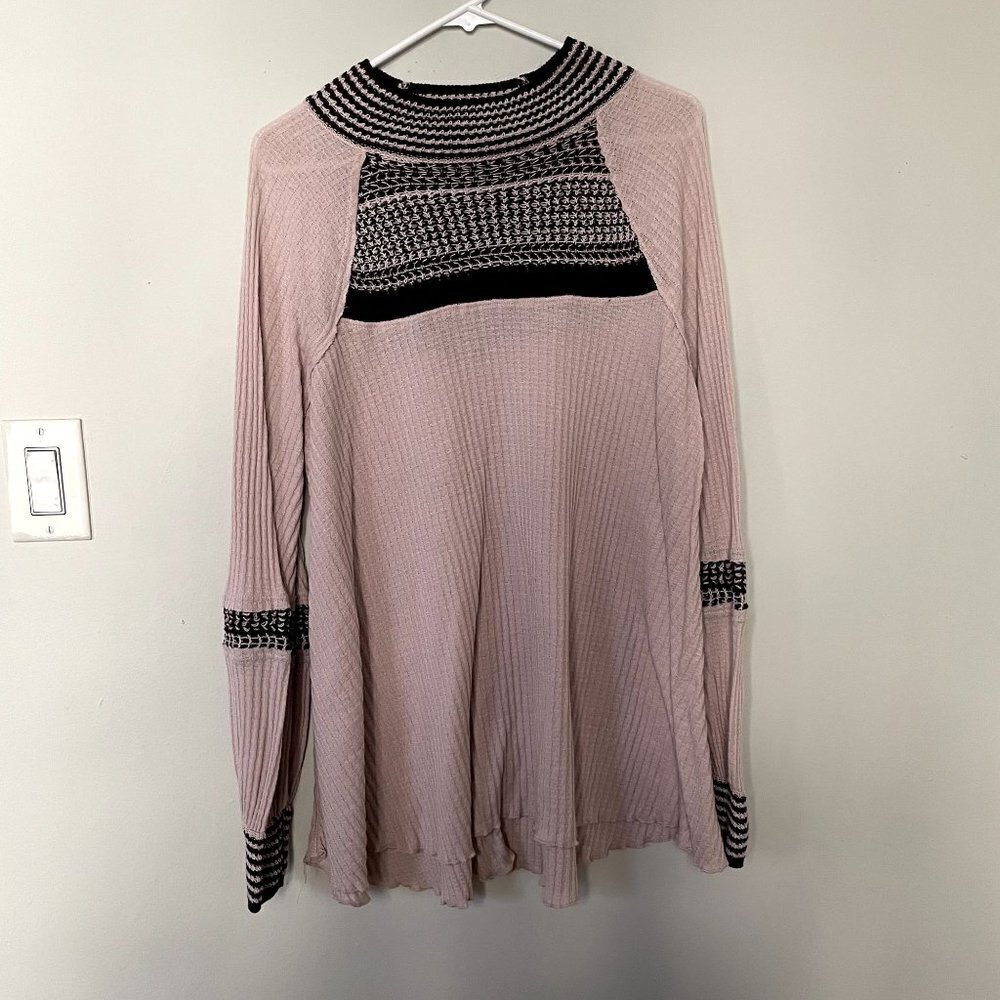 Free People cotton pink black white knit sweater top comfortable casual dress